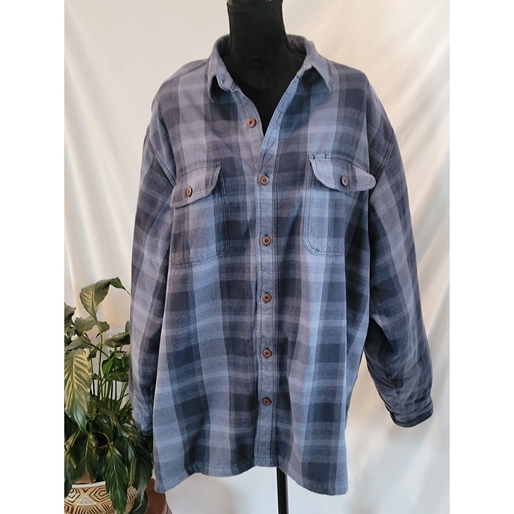 RedHead Mens Blue Plaid Fleece Lined Flannel Shirt Jacket Cotton Size XXL